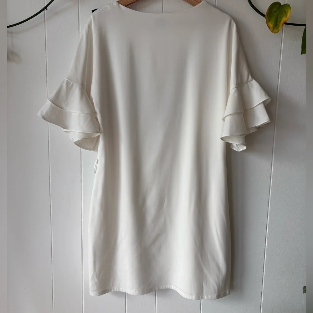 Molly Bracken White Ruffle Sleeve Dress | Size Medium - Picture 4 of 9